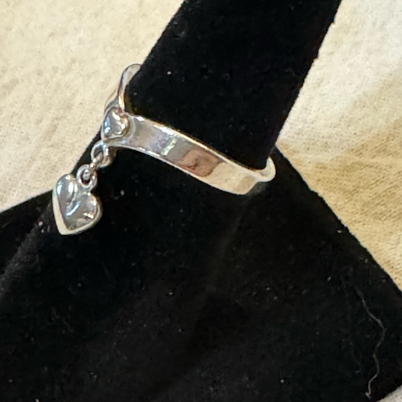 Dainty Sterling Silver puff heart dangle ring. - Picture 2 of 3